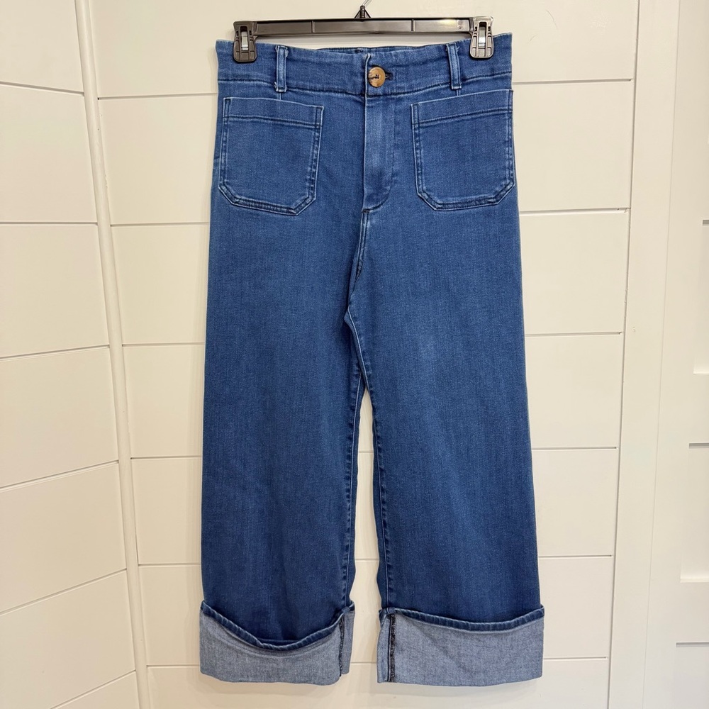 Anthropologie Dark Blue Wide-Leg Cuffed Jeans - Picture 5 of 14